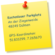 Kostenloser Parkplatz An der Ziegenweide 48249 Dülmen GPS-Koordinaten: 51.831299, 7.265670